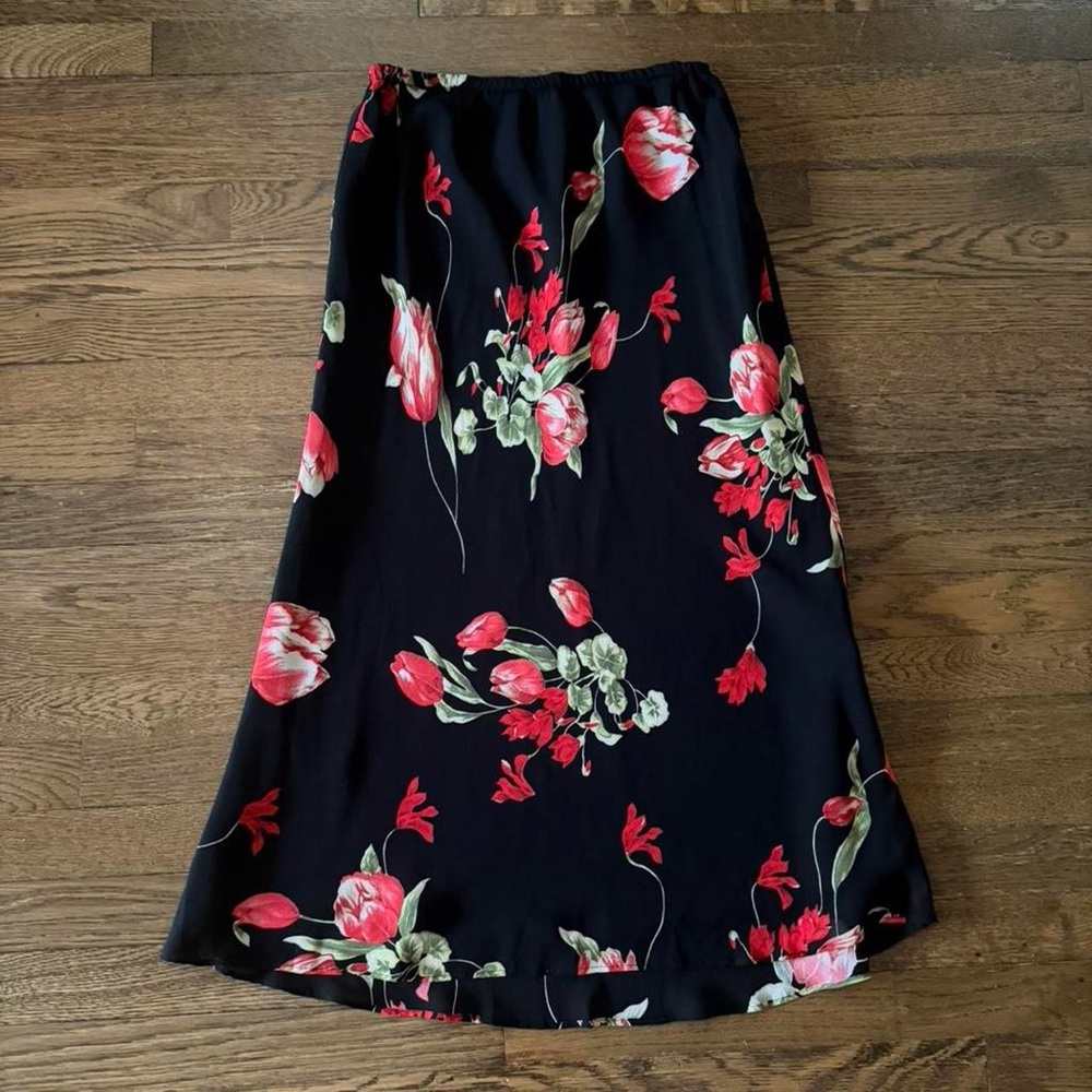 Talbots 90s Black and Red Floral Midi Skirt